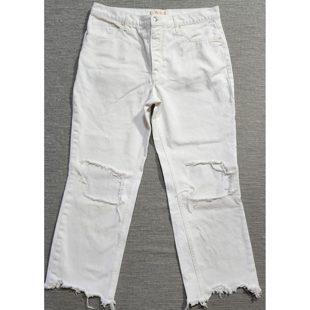 We The Free Free People White Distressed Raw Hem‎ Button Fly Jeans Size 31